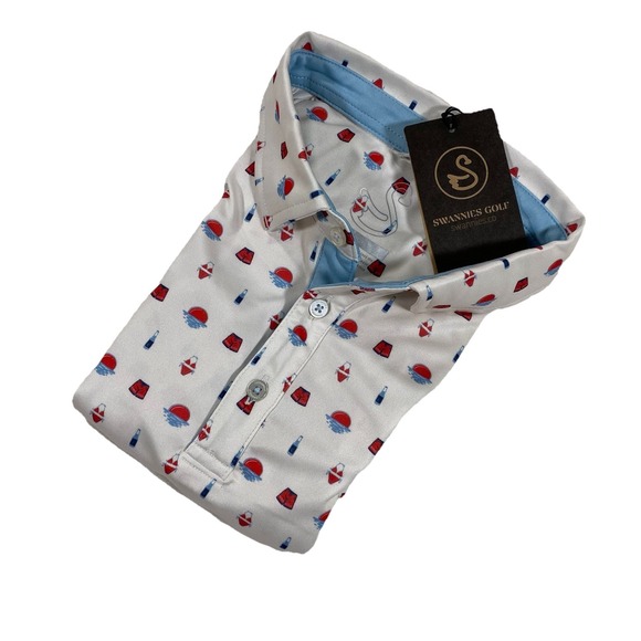 Polo Golf Other - NWT Swannies Golf Polo Shirt Mens Large Swim Pool Pattern Short Sleeve *Logo